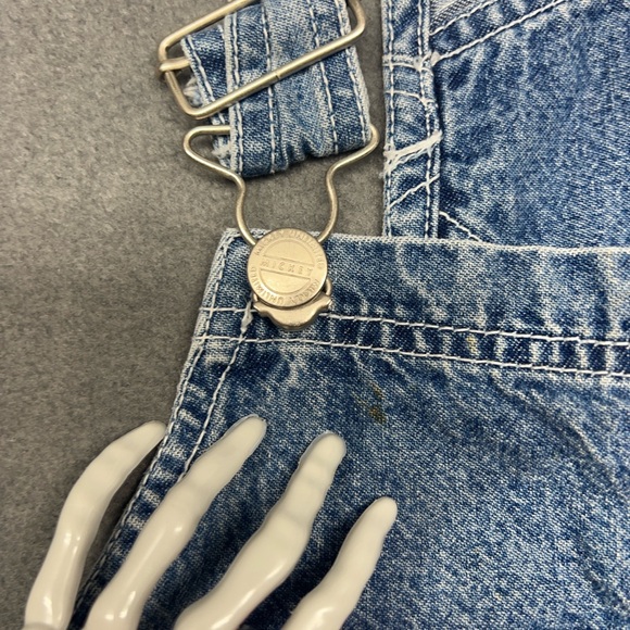 Mickey Mouse Denim Overall Bib Shorts Sz L USA Theme Blue Big Mickey Graphic - Picture 5 of 16